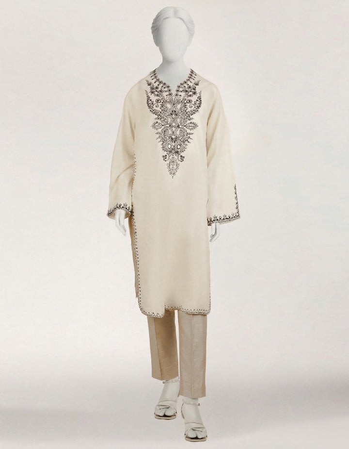 Dobby Off White Kurti - J. Junaid Jamshed