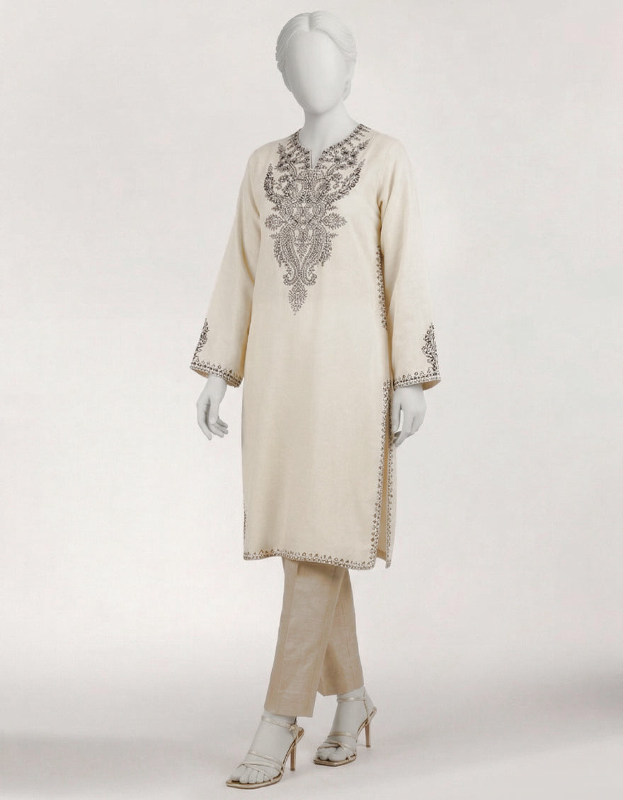 Dobby Off White Kurti - J. Junaid Jamshed