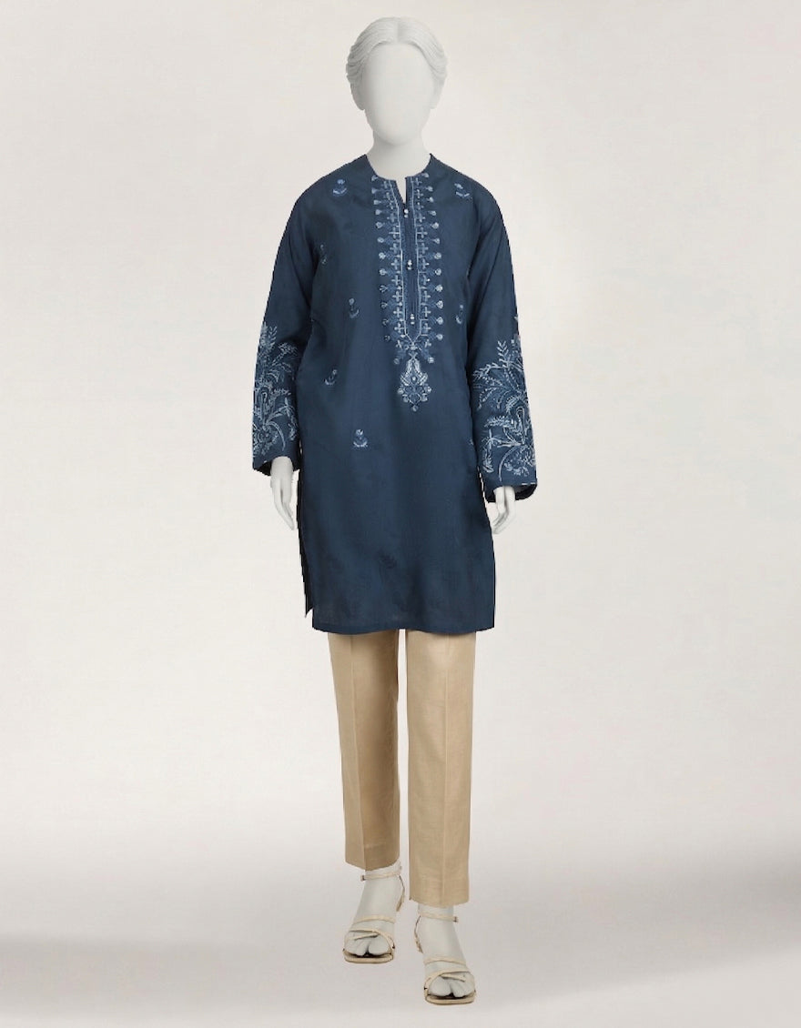 Dobby Blue Kurti - J. Junaid Jamshed