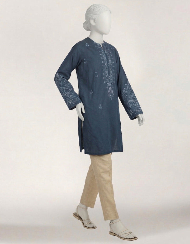 Dobby Blue Kurti - J. Junaid Jamshed