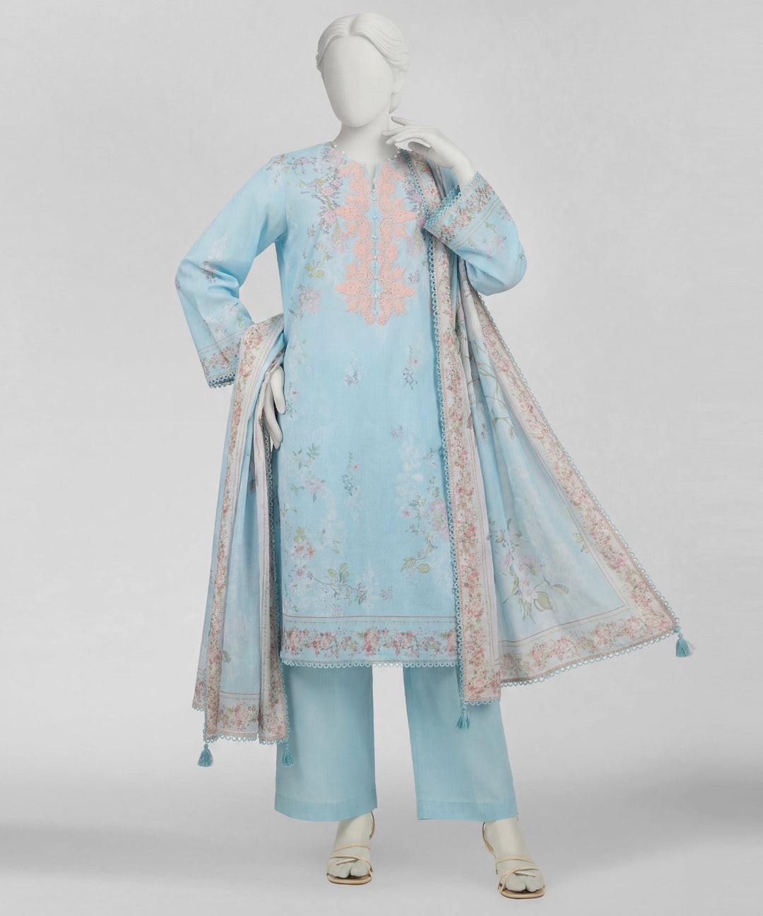 Lawn Sky Blue Stitched Suit - J. Junaid Jamshed
