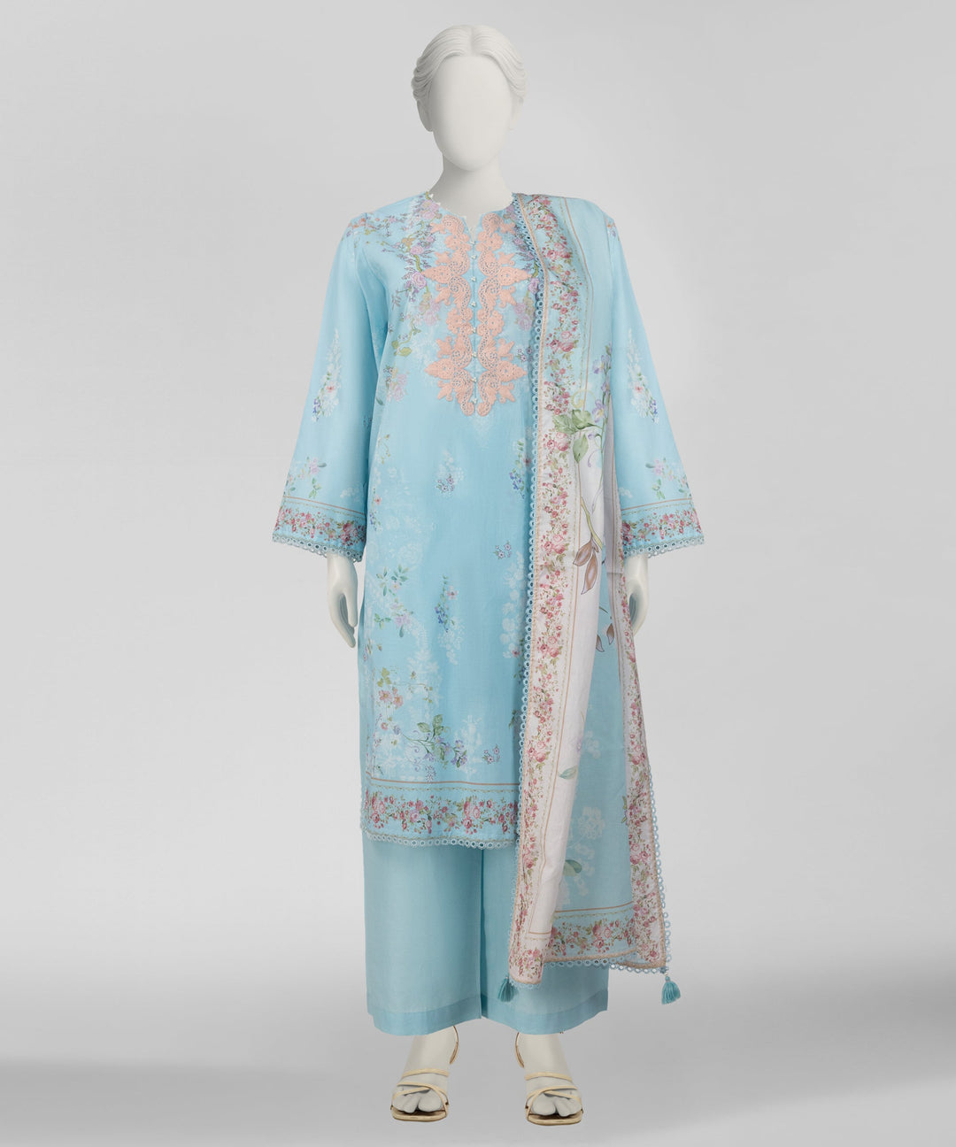 Lawn Sky Blue Stitched Suit - J. Junaid Jamshed
