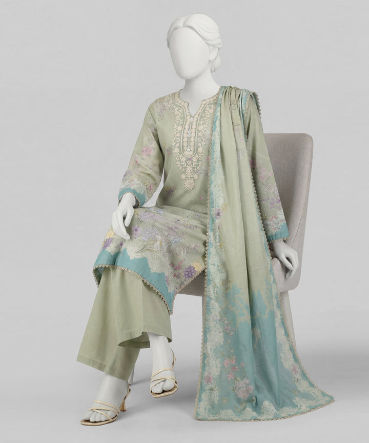 Lawn Green Stitched Suit - J. Junaid Jamshed
