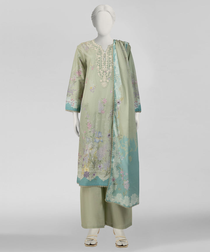 Lawn Green Stitched Suit - J. Junaid Jamshed