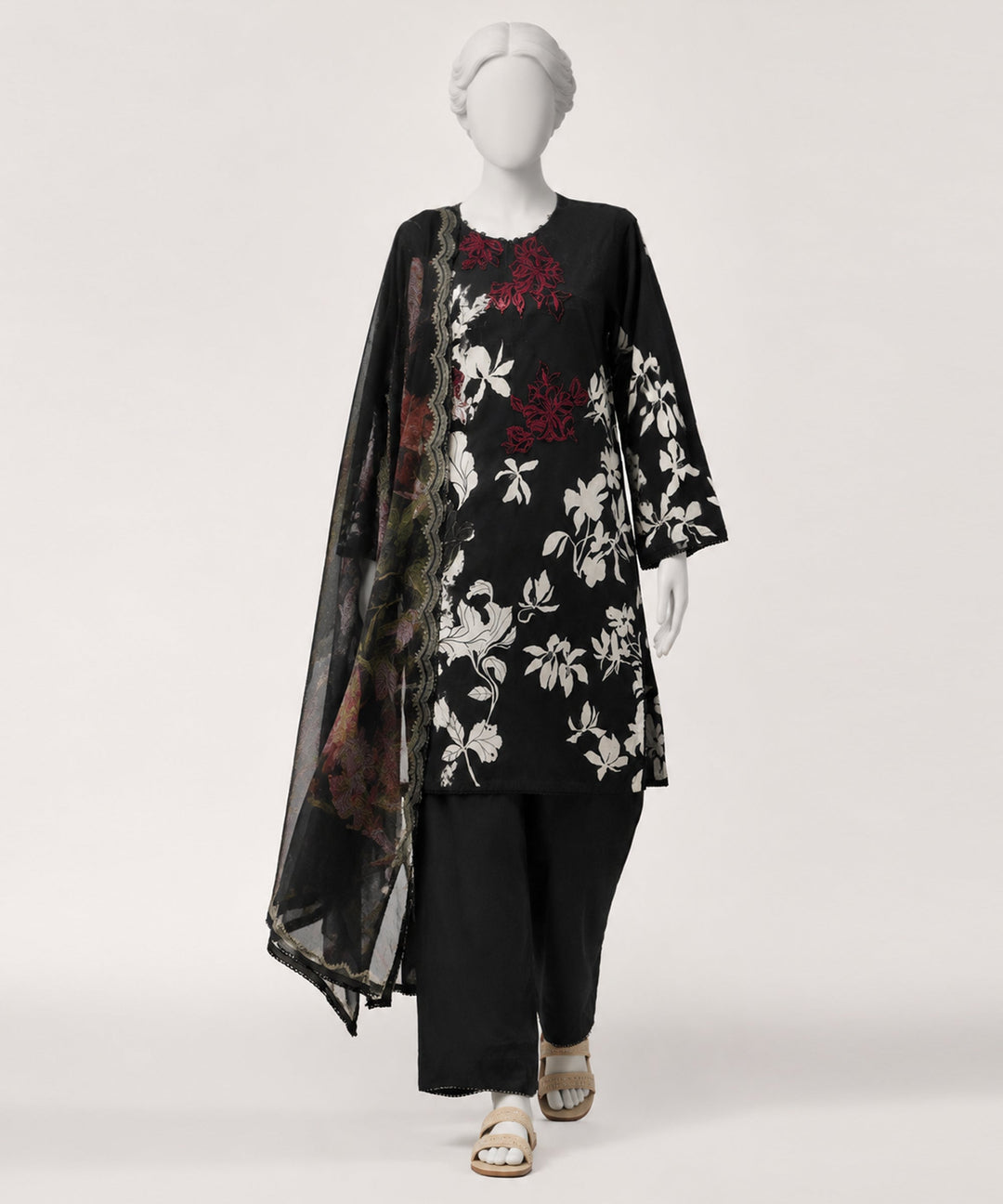 Lawn Black Stitched Suit - J. Junaid Jamshed