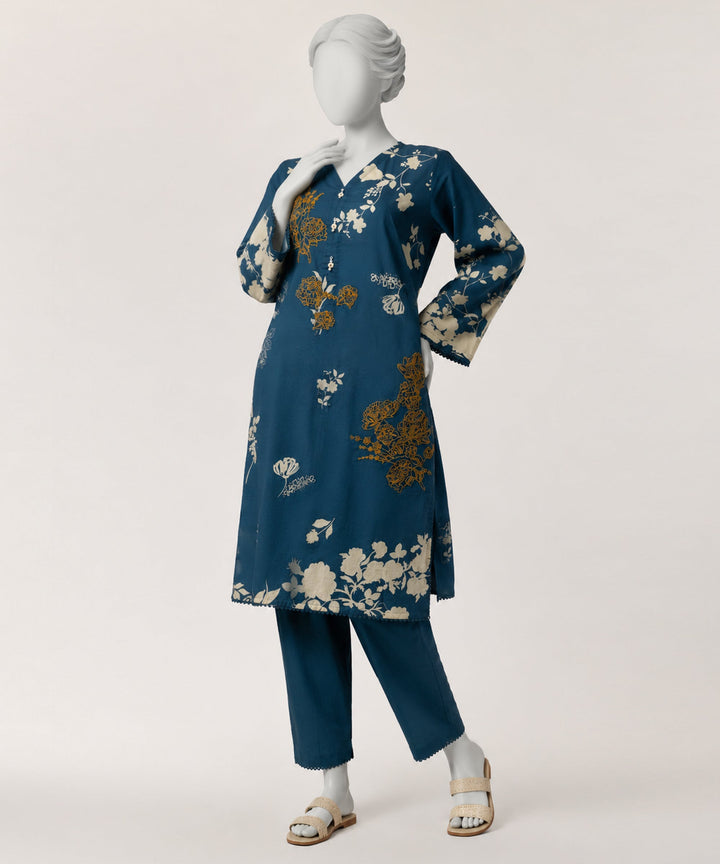 Lawn Blue Stitched Suit - J. Junaid Jamshed