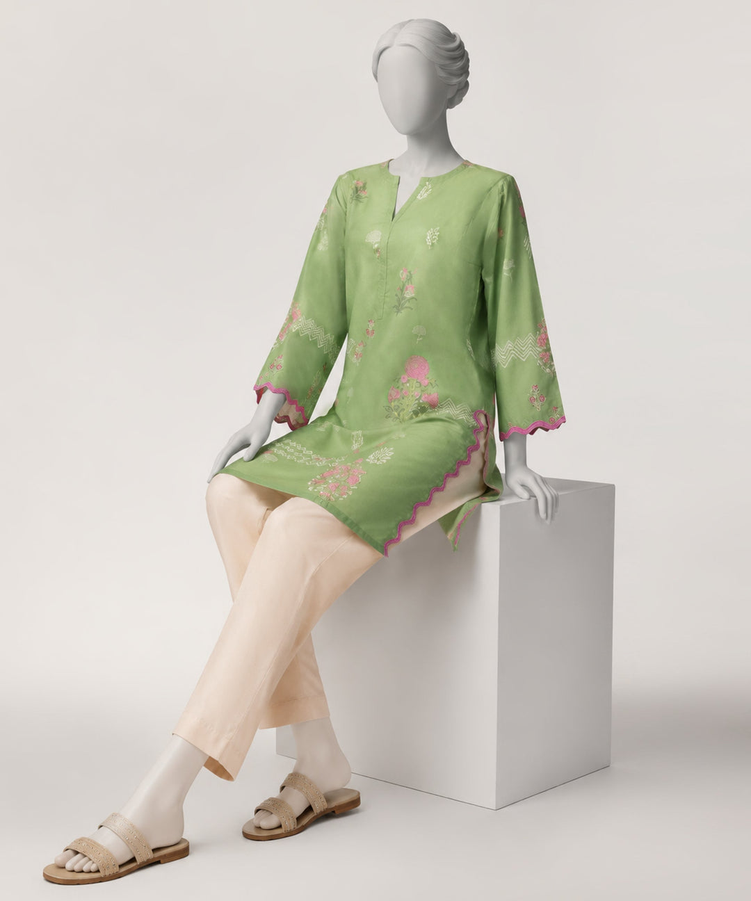 Lawn Green Kurti - J. Junaid Jamshed