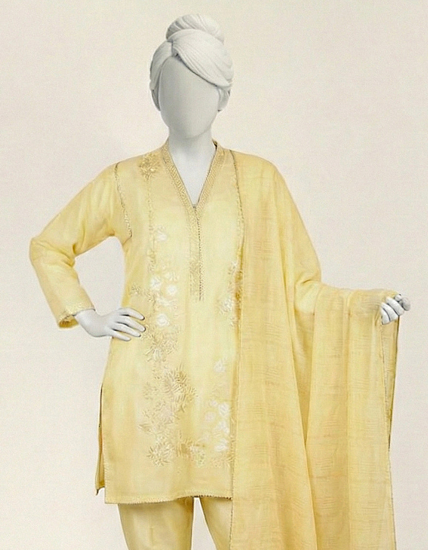 Lawn Yellow Stitched Suit - J. Junaid Jamshed