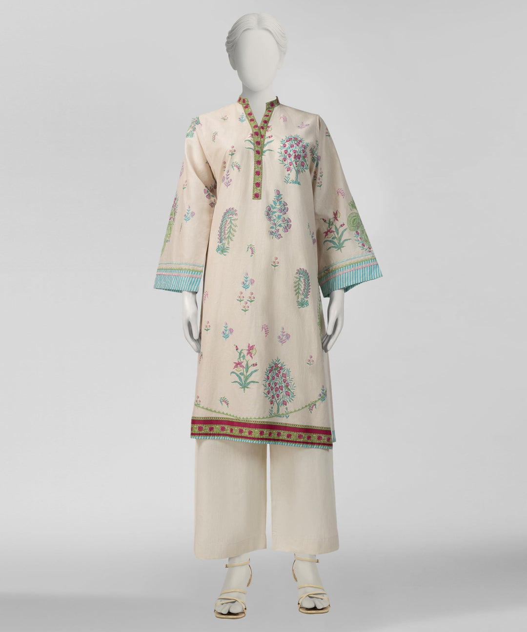Lawn Beige Kurti - J. Junaid Jamshed