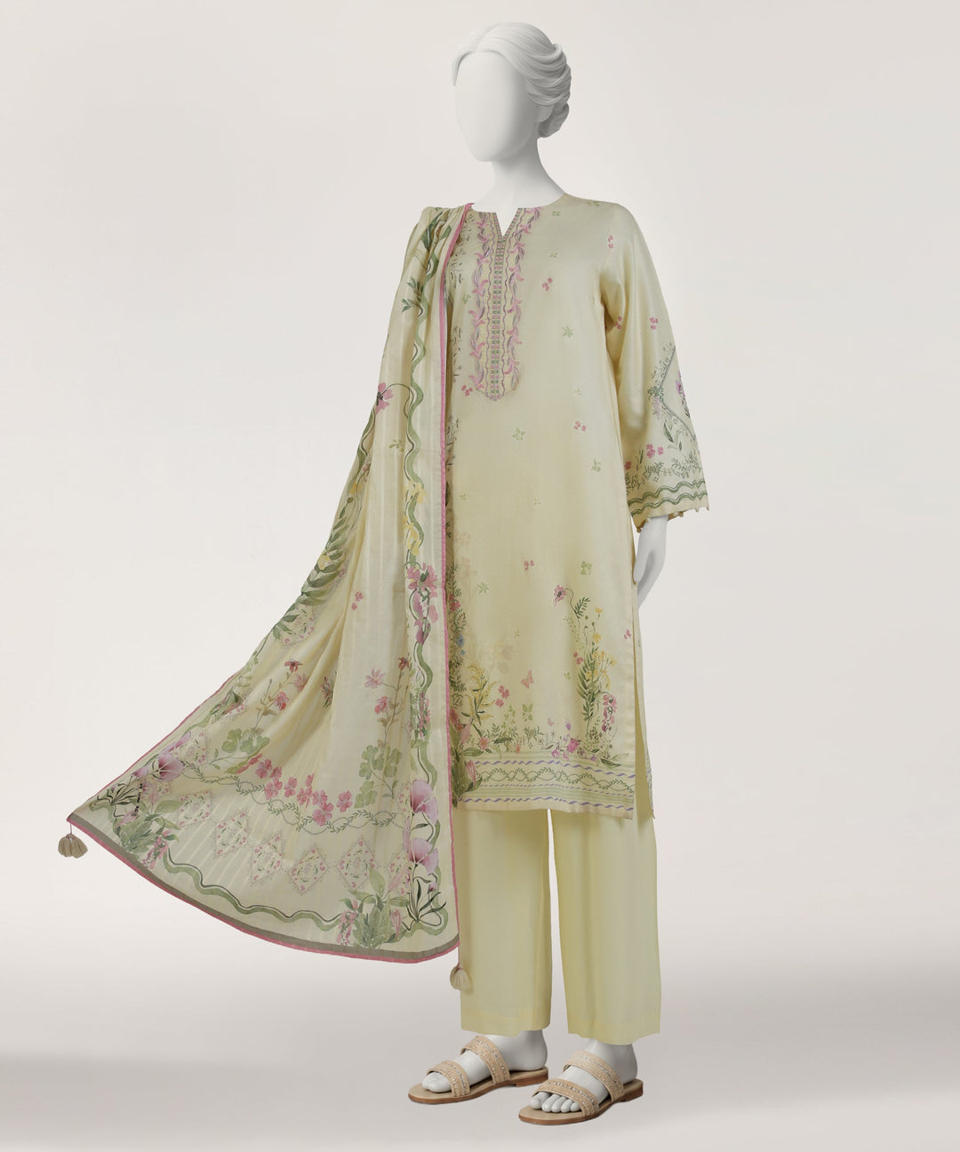 Dobby Yellow Stitched Suit - J. Junaid Jamshed