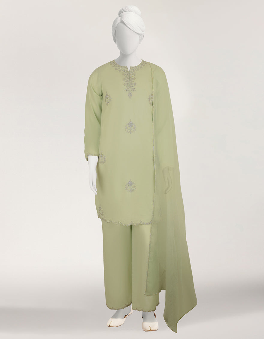Lawn Green Stitched Suit - J. Junaid Jamshed