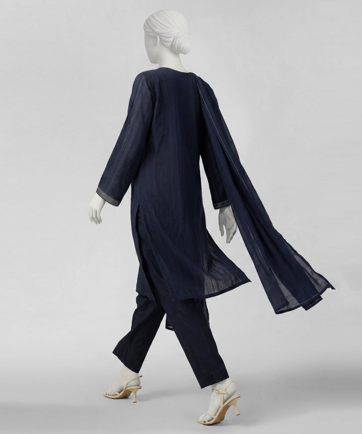 Dobby Blue Stitched Suit - J. Junaid Jamshed