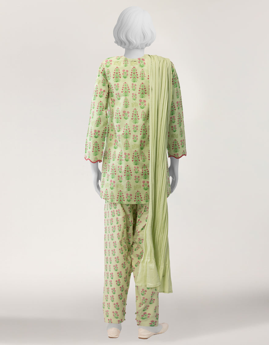Lawn Green Stitched Suit - J. Junaid Jamshed