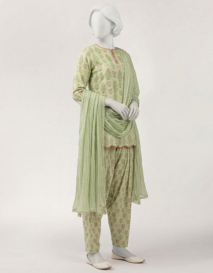 Lawn Green Stitched Suit - J. Junaid Jamshed