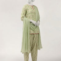 Lawn Green Stitched Suit - J. Junaid Jamshed