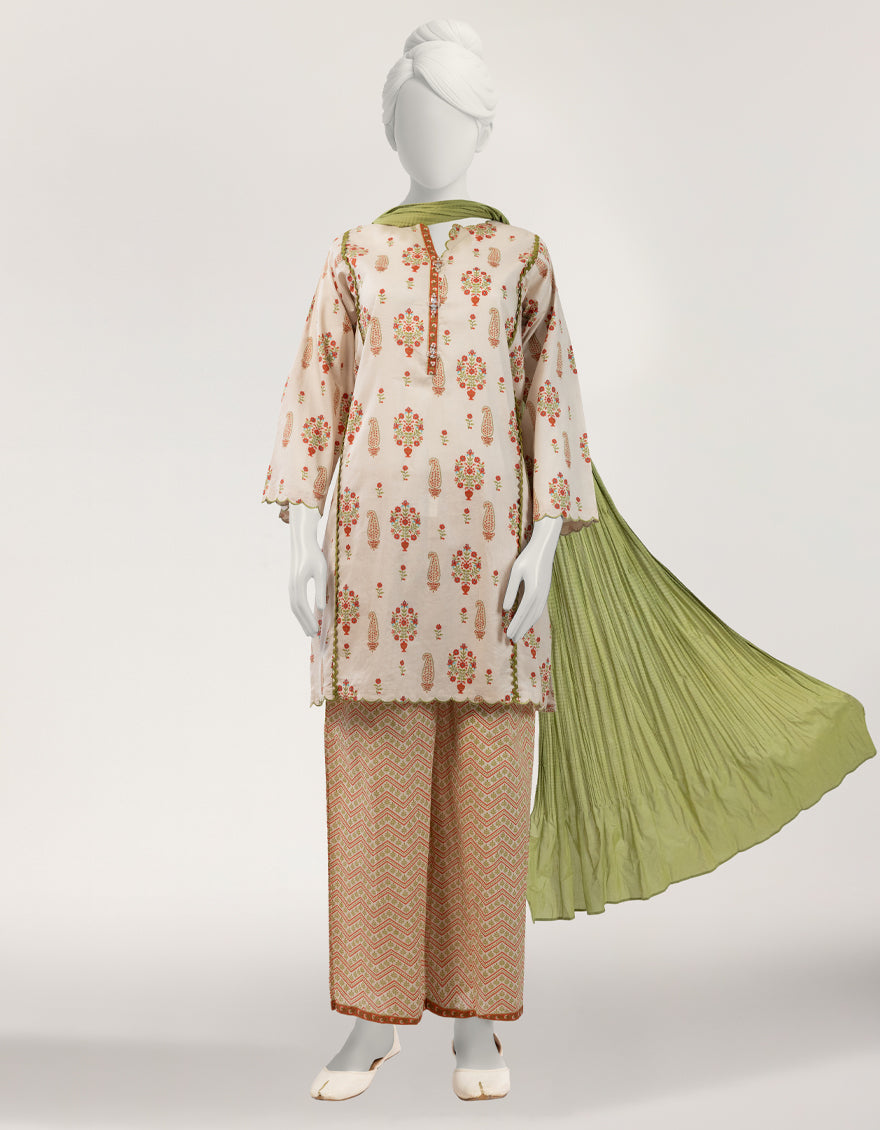 Lawn Beige Stitched Suit - J. Junaid Jamshed