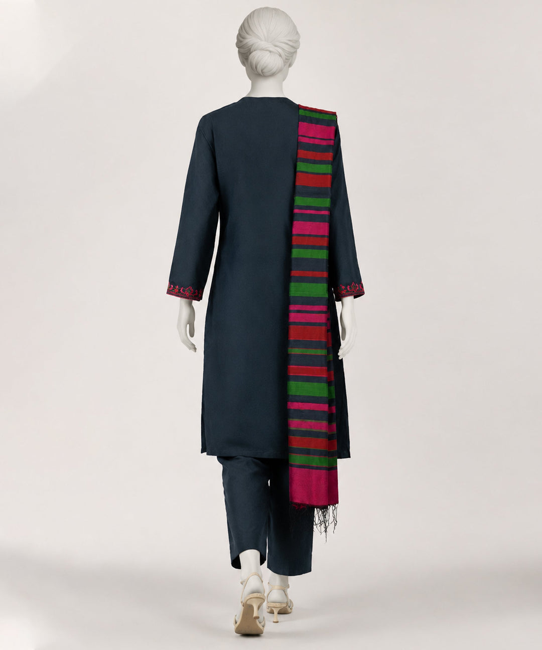 Jacquard Dark Blue Stitched Suit - J. Junaid Jamshed