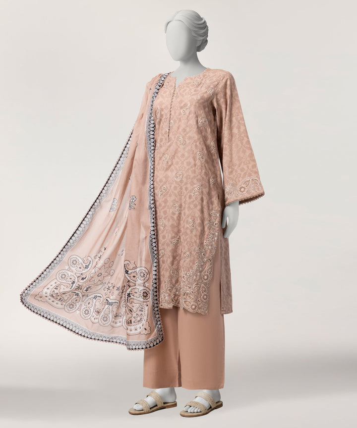 Jacquard Brown Stitched Suit - J. Junaid Jamshed