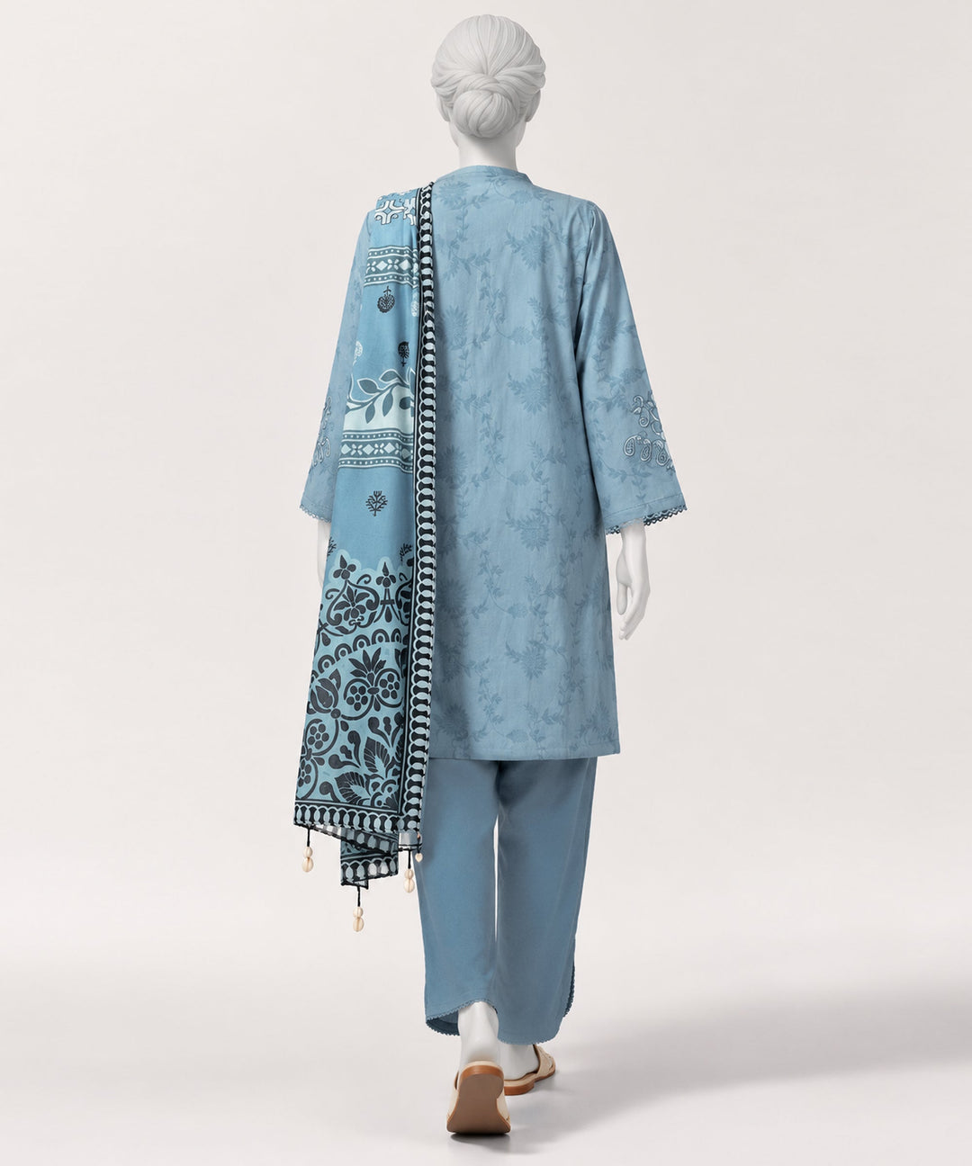 Jacquard Blue Stitched Suit - J. Junaid Jamshed