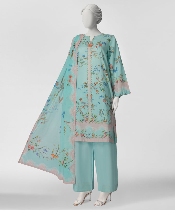 Cambric Aqua Blue Stitched Suit - J. Junaid Jamshed