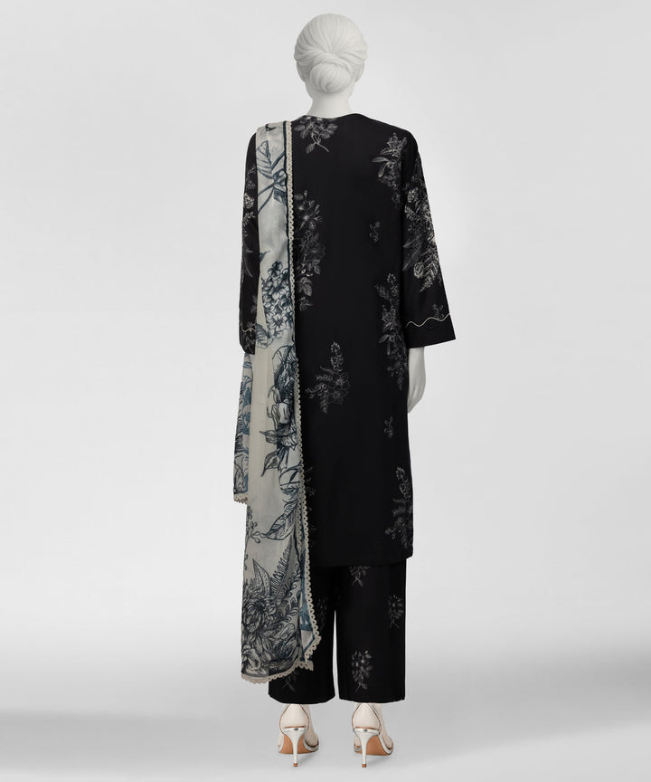 Cotton Viscose Black Stitched Suit - J. Junaid Jamshed