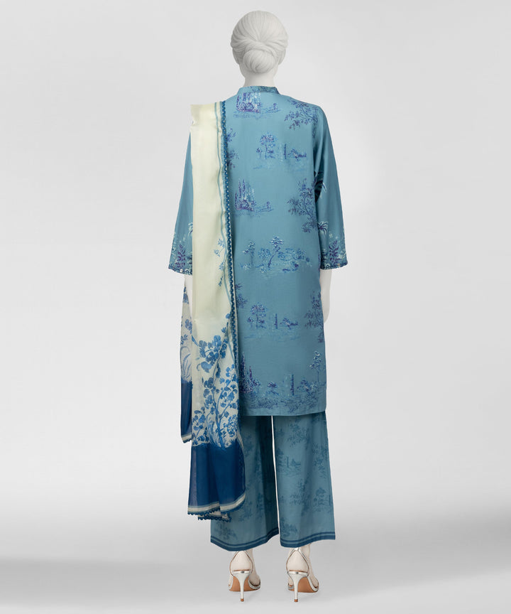 Cotton Viscose Blue Stitched Suit - J. Junaid Jamshed