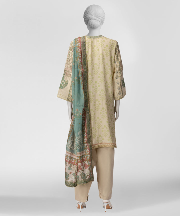 Cotton Viscose Beige Stitched Suit - J. Junaid Jamshed