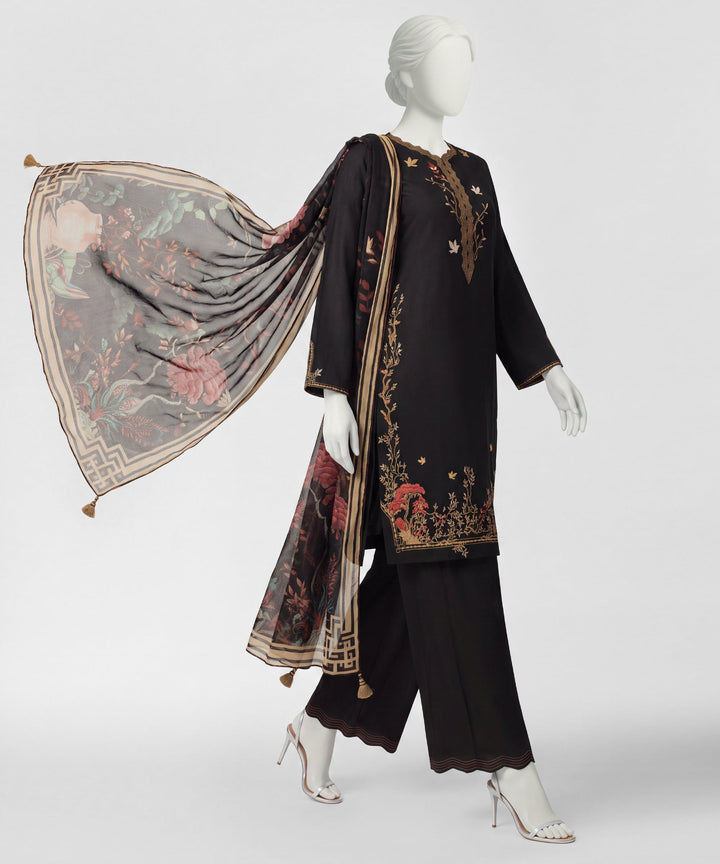 Liminal Black Stitched Suit - J. Junaid Jamshed