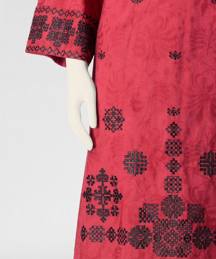 Jacquard Red Stitched Suit - J. Junaid Jamshed