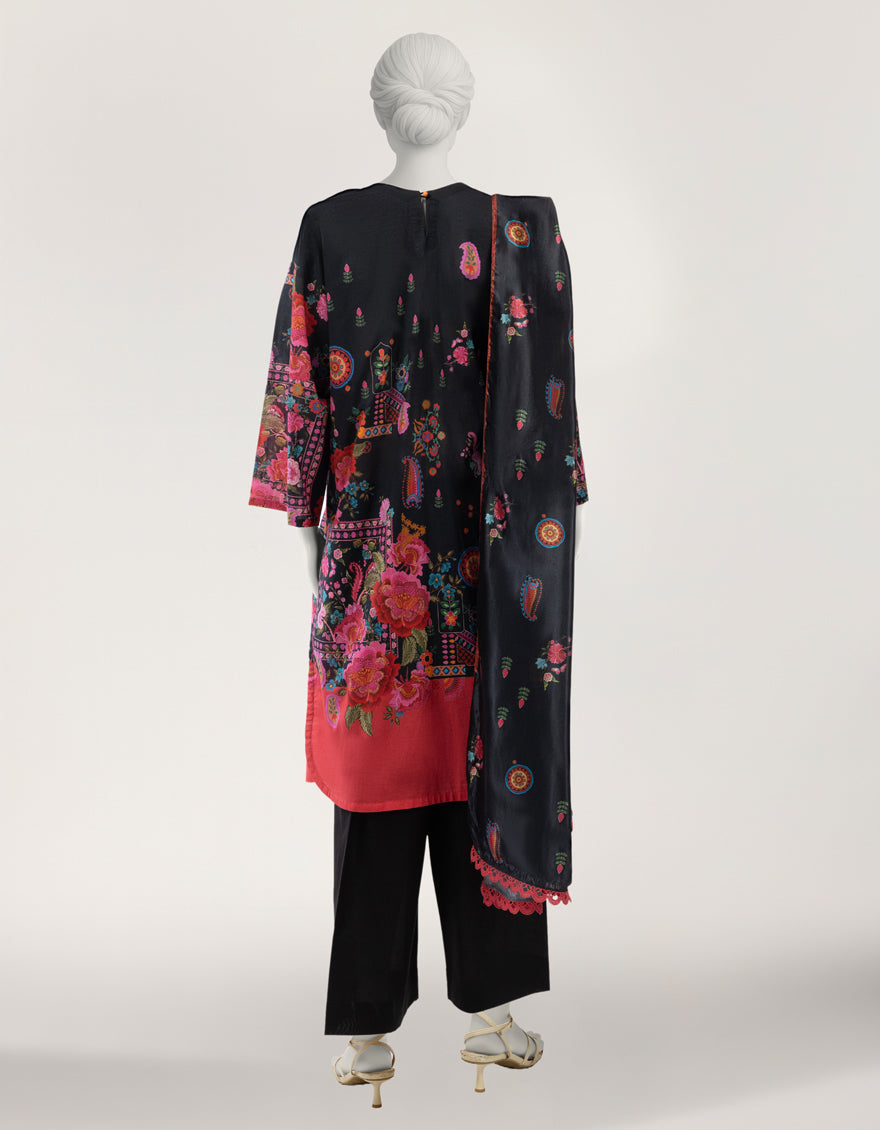 Lawn Black Stitched Suit - J. Junaid Jamshed