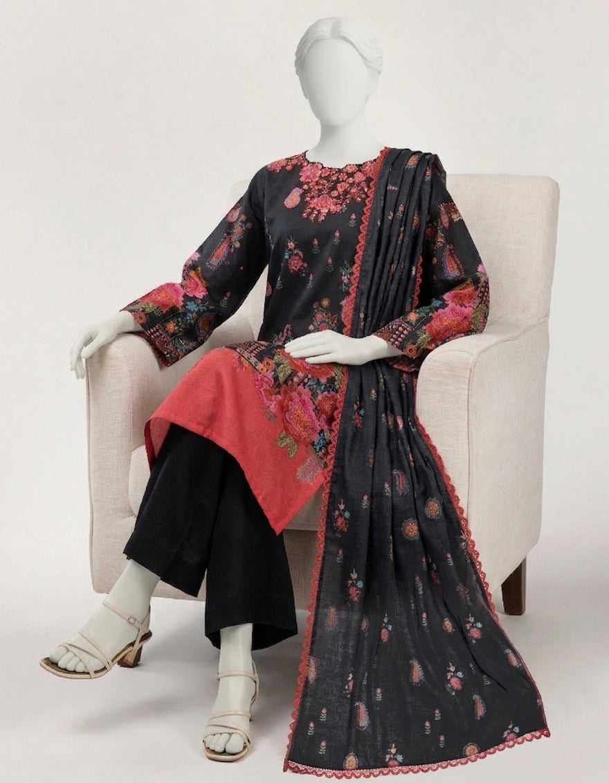 Lawn Black Stitched Suit - J. Junaid Jamshed