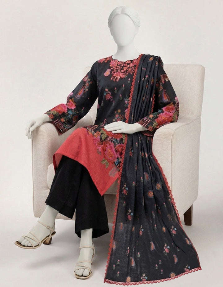 Lawn Black Stitched Suit - J. Junaid Jamshed