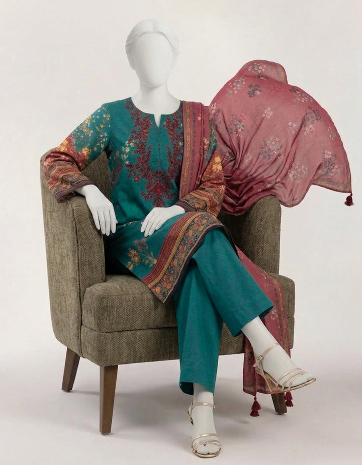 Lawn Green Stitched Suit - J. Junaid Jamshed