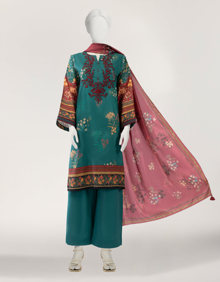 Lawn Green Stitched Suit - J. Junaid Jamshed