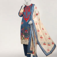 Lawn Blue Stitched Suit - J. Junaid Jamshed
