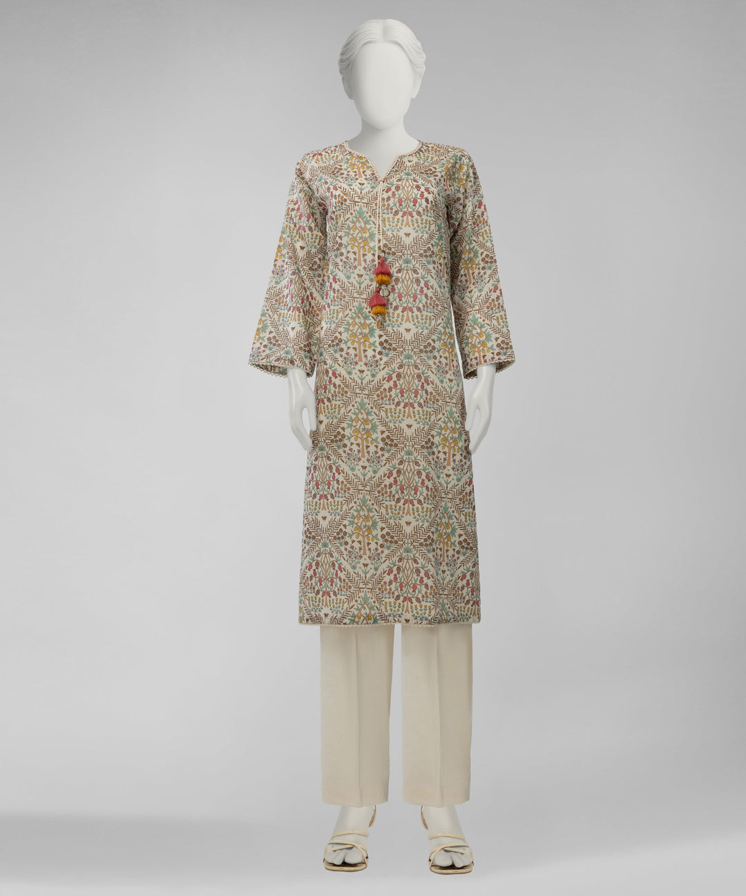 Lawn Cream Unstitched Suit - J. Junaid Jamshed