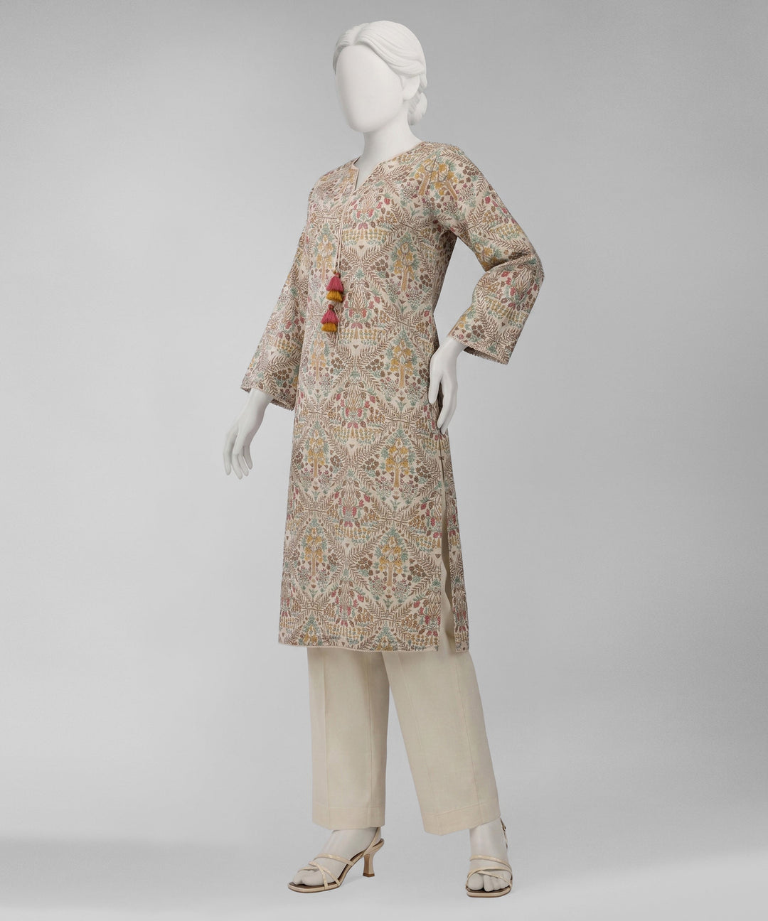 Lawn Cream Unstitched Suit - J. Junaid Jamshed