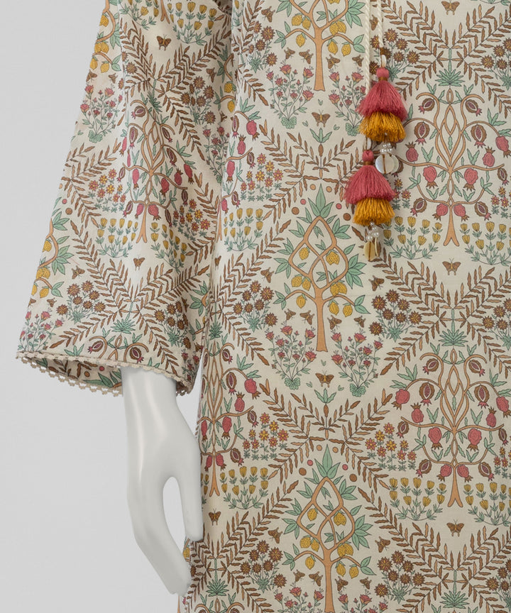 Lawn Cream Unstitched Suit - J. Junaid Jamshed
