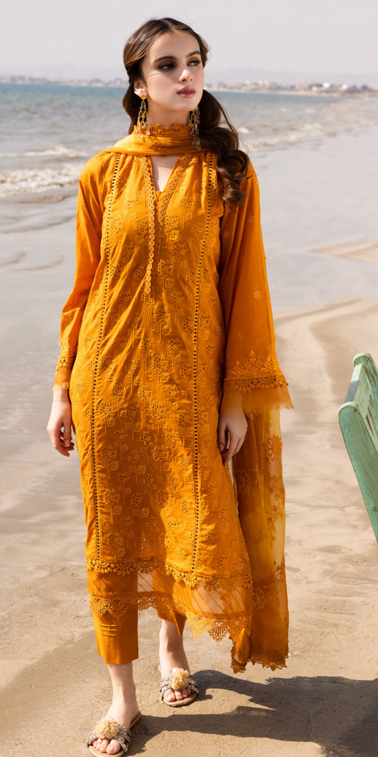 Chikankari Lawn Yellow Stitched Suit - Nureh