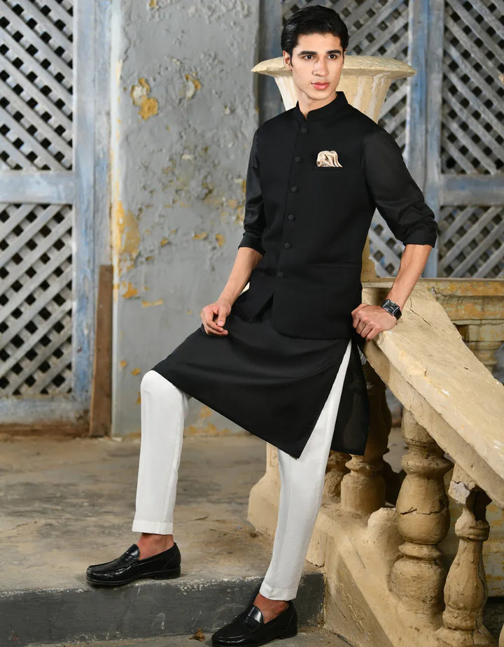 Suiting Black Waist Coat - J. Junaid Jamshed
