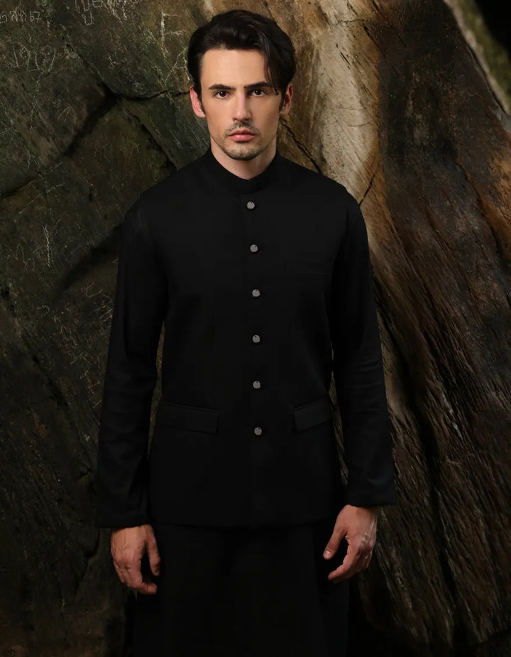 Blended Black Waist Coat - J. Junaid Jamshed