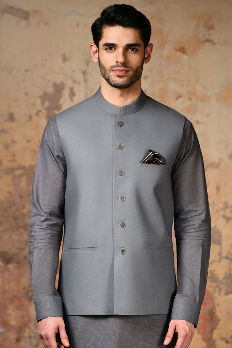Blended Grey Waist Coat - J. Junaid Jamshed