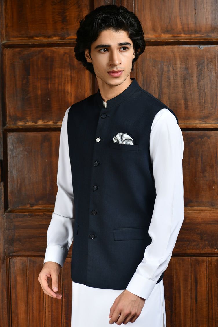 Suiting Blue Waistcoat - J. Junaid Jamshed