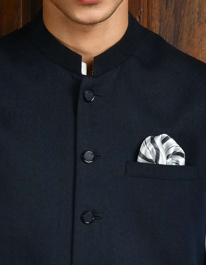 Blended Navy Blue Waist Coat - J. Junaid Jamshed