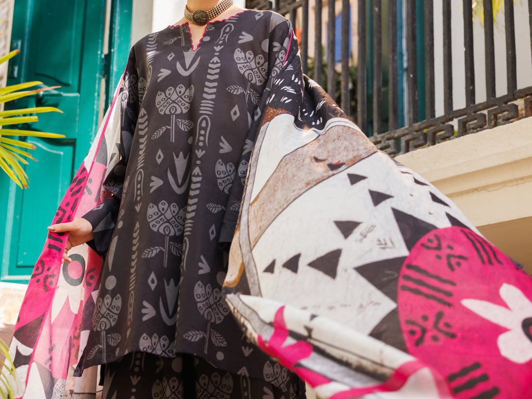 Cotton Black Stitched Suit - Almirah