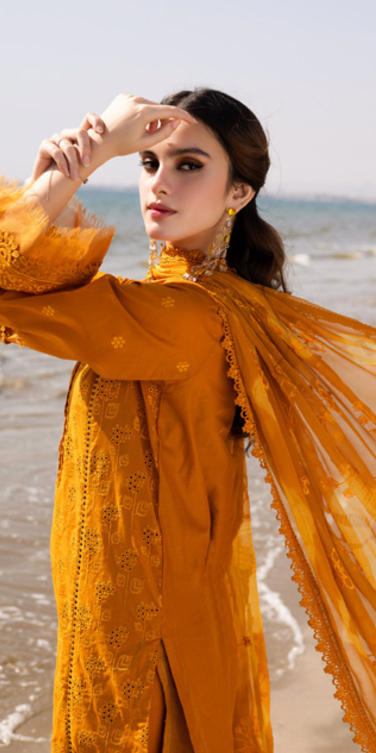 Chikankari Lawn Yellow Stitched Suit - Nureh
