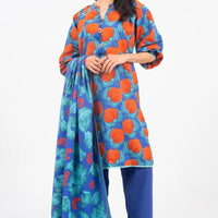 Printed Khaddar Blue Unstitched Suit - Alkaram