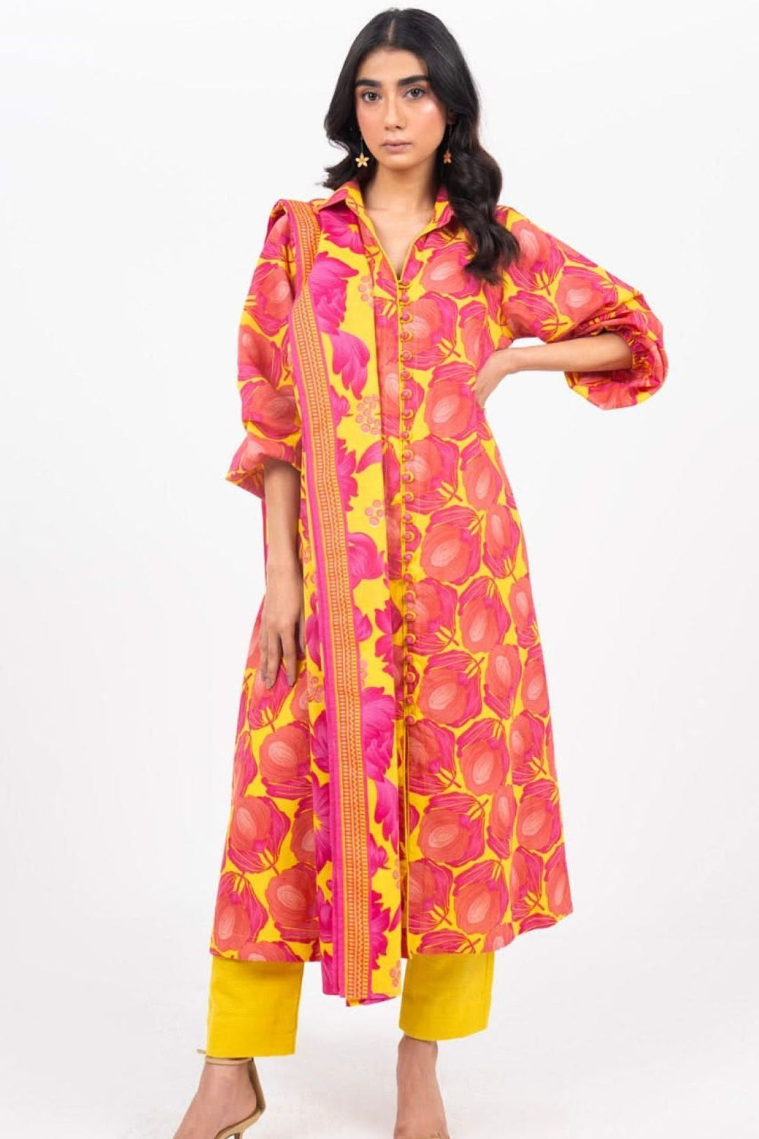 Printed Khaddar Yellow Unstitched Suit - Alkaram