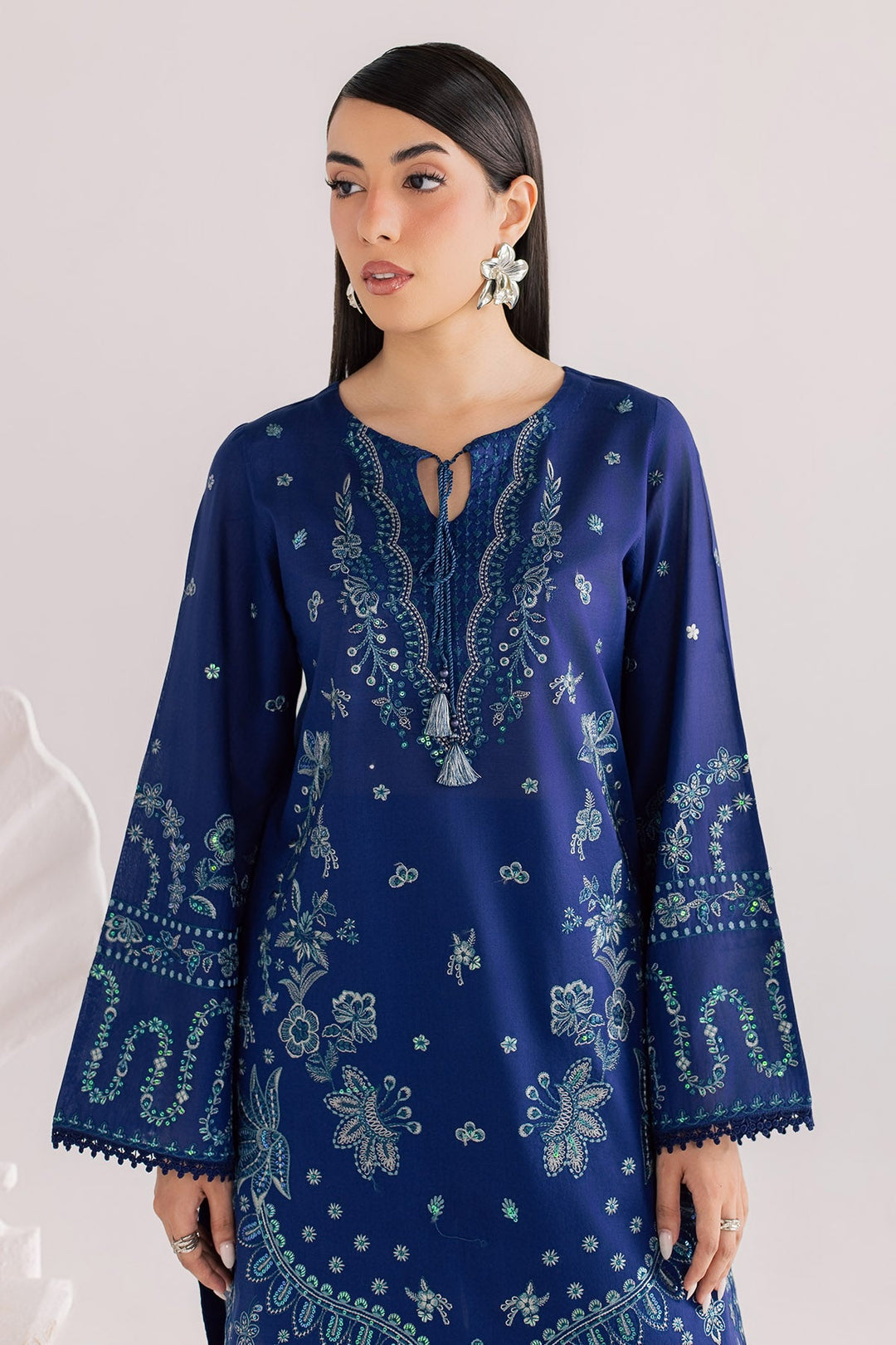 Embroidered Lawn Blue Stitched Suit - Nureh