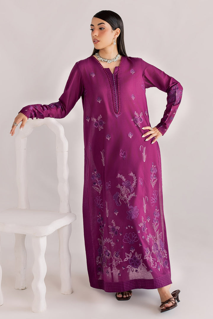 Embroidered Lawn Magenta Stitched Suit - Nureh